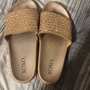 XOXO Rose Gold Beaded Slide Sandals